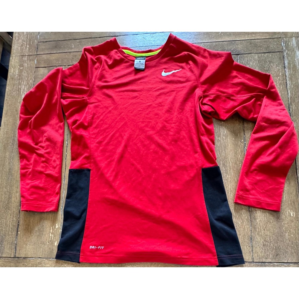 Nike Dri-FIT Mens Long Sleeve Training Shirt Red Black 677538-687 Small